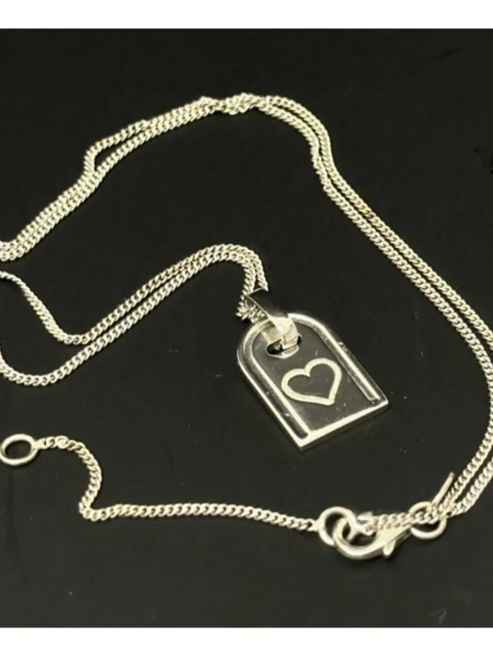 Milor Bronze Italy Necklace Silver Tone Heart Tag Pendant Chain Link 18.5